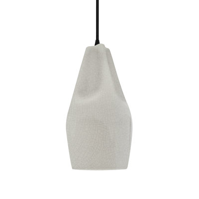 Radiance - Tall Crease 1-Light Pendant - White Crackle - Matte Black - Replaceable Bulb - Black Cord