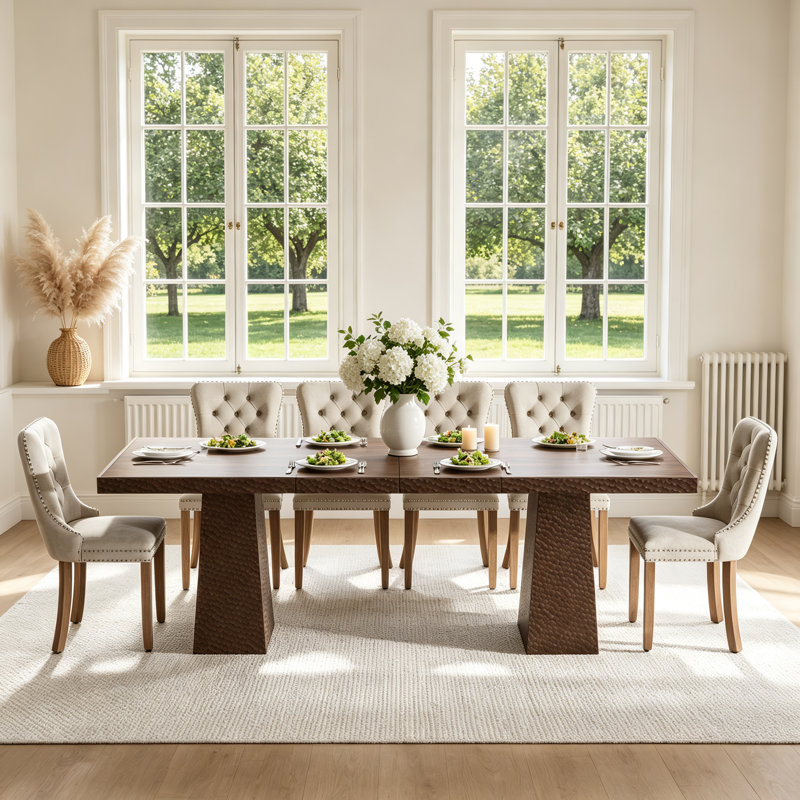 Ensemble de table et de chaises extensibles de 160 à 240 cm avec chaises rembourrées, style rustique rectangulaire, idéal pour la maison ou le bureau.