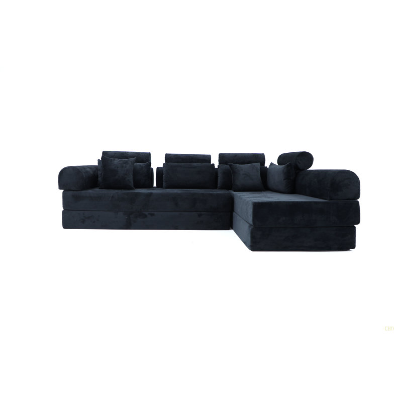 Canapé modulaire en forme de L, canapé modulaire en velours côtelé de style minimaliste moderne, Noir