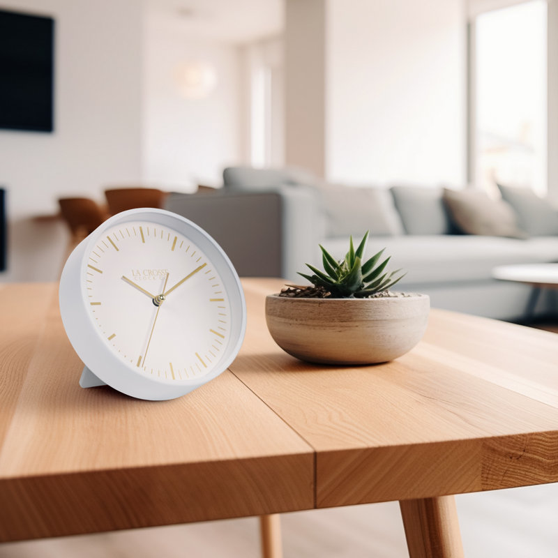 Etta 6-Inch White Metal Silent Quartz Wall/Table Clock
