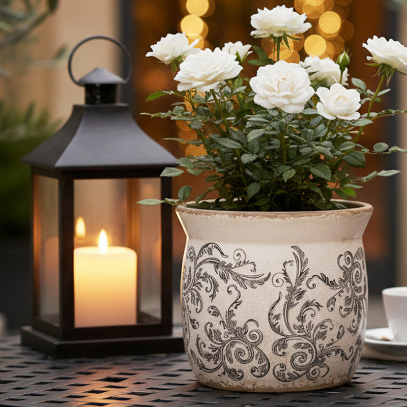 Adairsville Rustic Farmhouse Ceramic Planter & Kitchen Utensil Holder, Cottage Country Flower Pot for Indoor Plants & Home Garden Decor