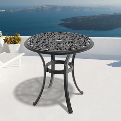 Cast Aluminum Patio Round Dining Table With Umbrella Hole