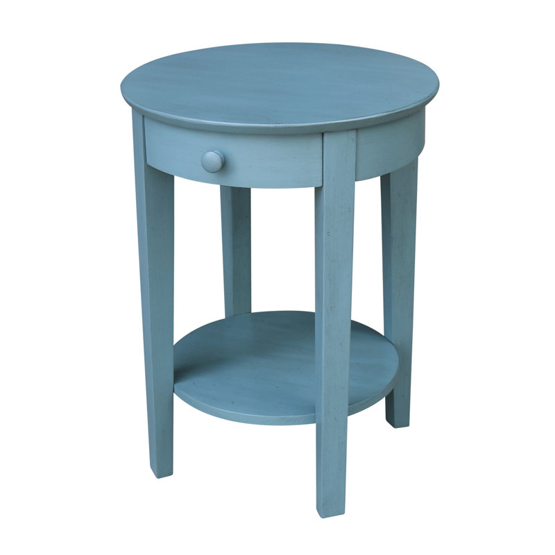 Manatuto Solid Wood End Table with Storage, Antique Rubber Ocean Blue