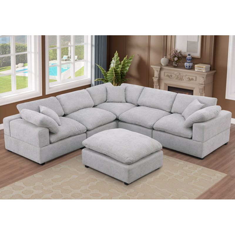 Canapé modulaire rembourré 6 pièces avec repose-pieds réversible Wartow, Gris clair