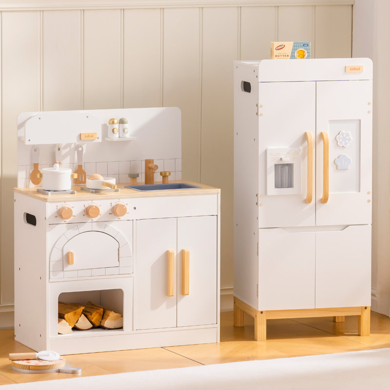 Cuisine de jeu Pretend avec réfrigérateur, four, évier, armoire, batterie de cuisine et accessoires