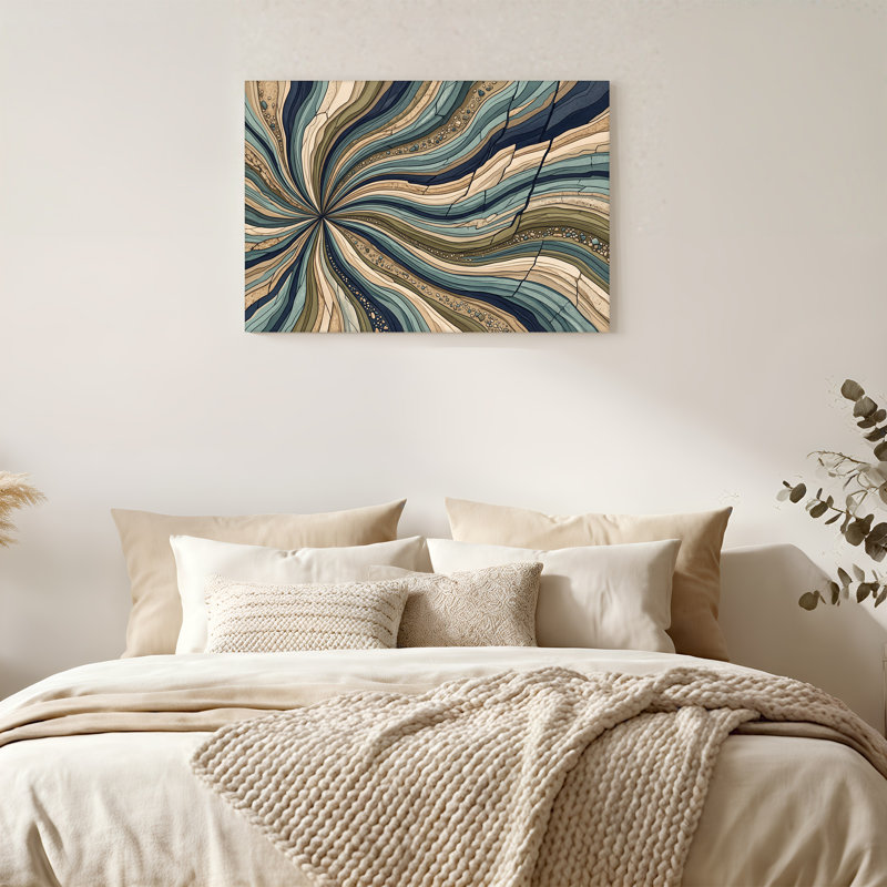 Toile abstraite abstraite bleue et beige, H 36 po x l 48 po