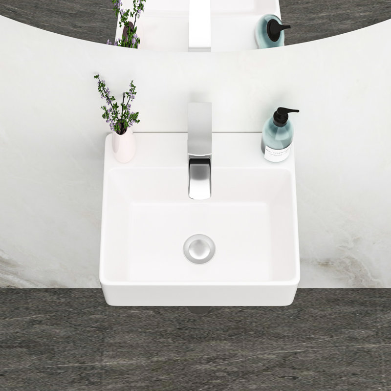 Lavabo de salle de bain mural en céramique blanche avec trou de robinet simple, surface lisse et lisse, style moderne, plus d'espace, instructions d'installation incluses Lavabo rectangulaire de 13,6 po x 11,6 po