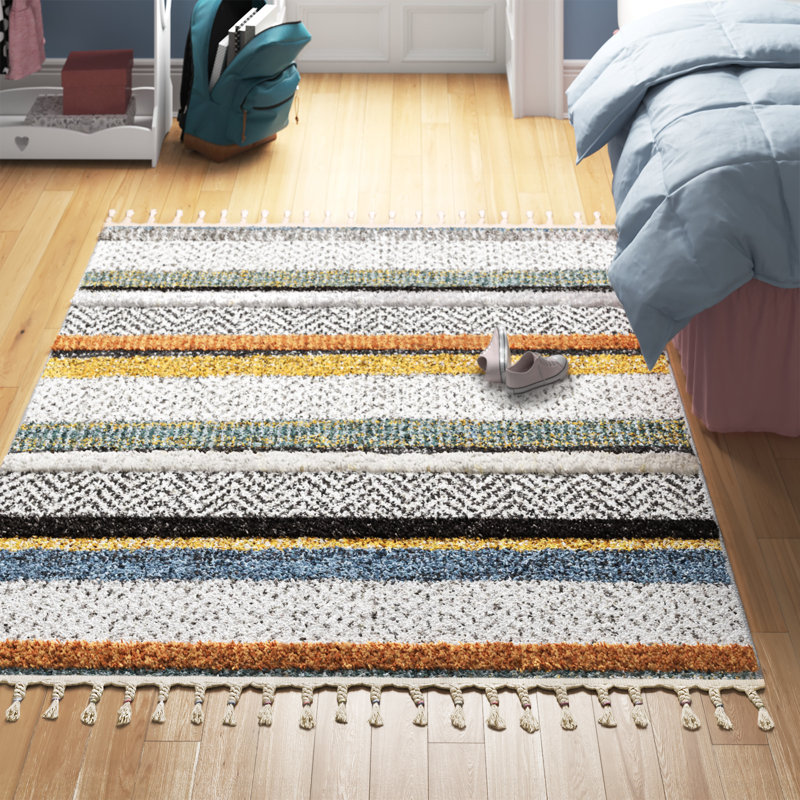 Tapis orange / jaune / gris tissé à la machine Northborough, Rectangle 5 pi 3 po x 7 pi