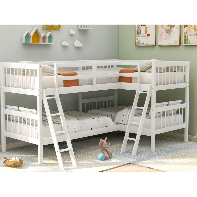 Lit simple superposé en L - Blanc, fabrication en bois massif pour un lit blanc Max Comfort, taille. Construire. Configuration polyvalente. Structure solide. Sommeil sécuritaire. Aucune boîte à ressorts nécessaire. L 118 po x l 80 po x H 60 po.