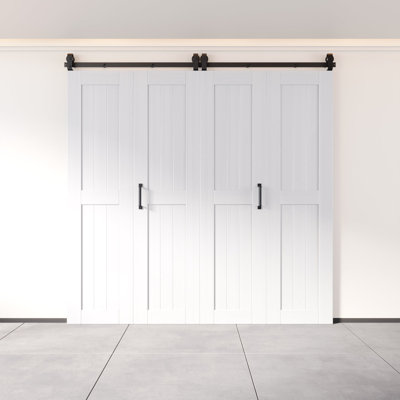 Porte de grange blanche non assemblée et finie de 80 po de hauteur, quatre portes de 22 po x 80 po avec quincaillerie de fixation supérieure pliable Homacer