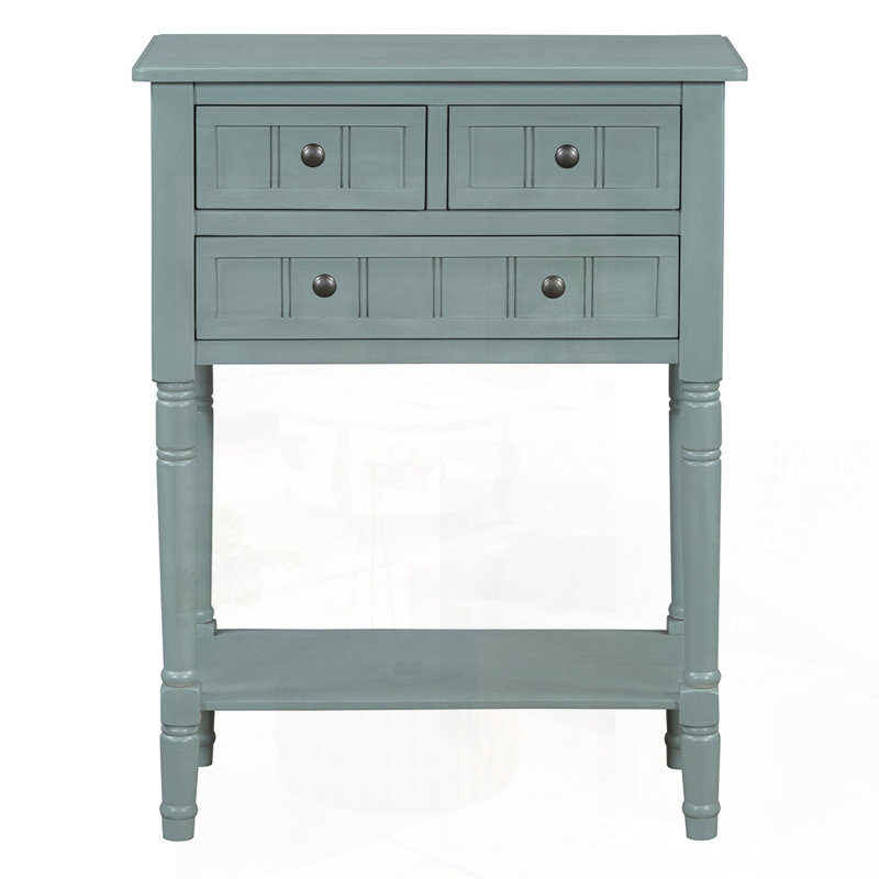 Narrow Console Table, Slim Sofa Table With Three Storage Drawers And Bottom Shelf For Small Spaces, Light Blue