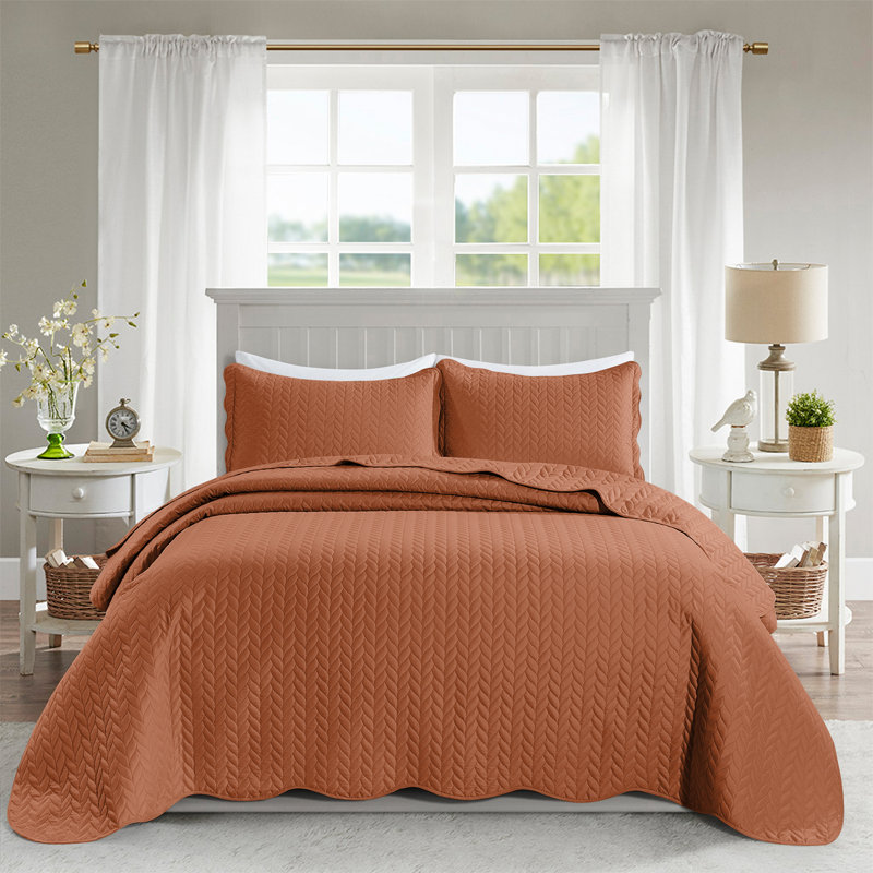 Ensemble de couvre-lit gaufré de qualité supérieure avec taies d'oreiller assorties, Rouille
