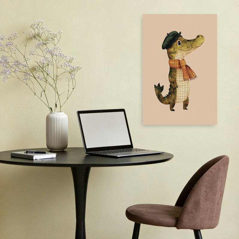 Dapper Crocodile Whimsical Contemporary Alligator Crocodile Wall Art Print by Mathieu - Wrapped Canvas Print