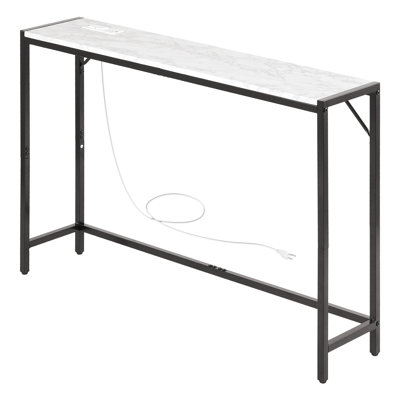 Marble Console Table Modern Narrow Long Console Table with Power Outlet