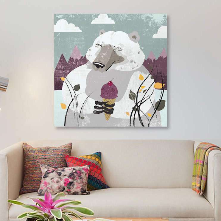 « polar bear », reproduction sur toile, H 26 po x l 26 po x P 1,5 po, Toile tendue, Pas de tapis