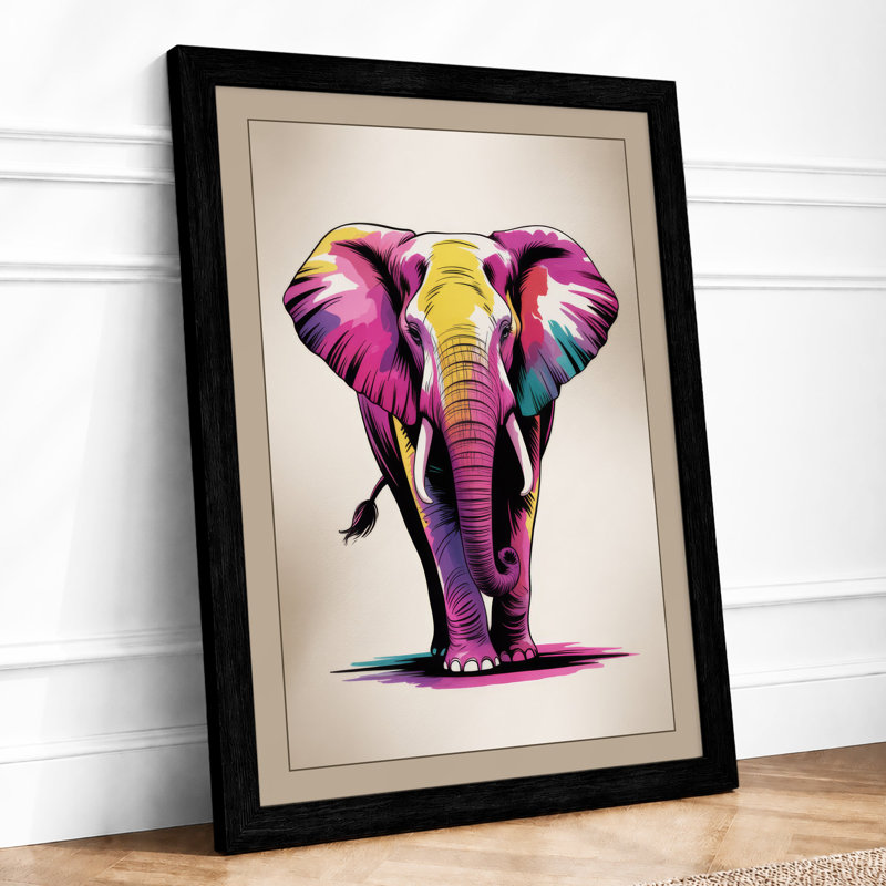 Bold Elephant Portrait Modern - Framed Print, A3 - 42.0 x 29.7 cm, Black