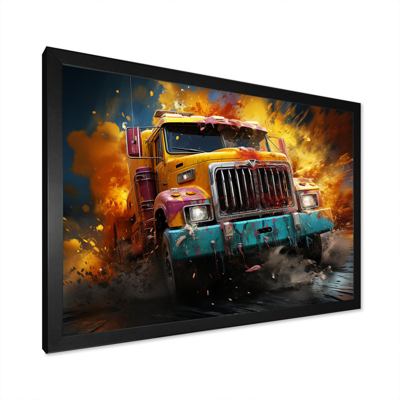 «Expressionist Monster Truck Fury II» sur toile, Cadre simple noir, H 30 po x l 40 po x P 1,5 po