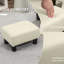 Petit tabouret de repose-pieds beige en lin et tissu d'ameublement