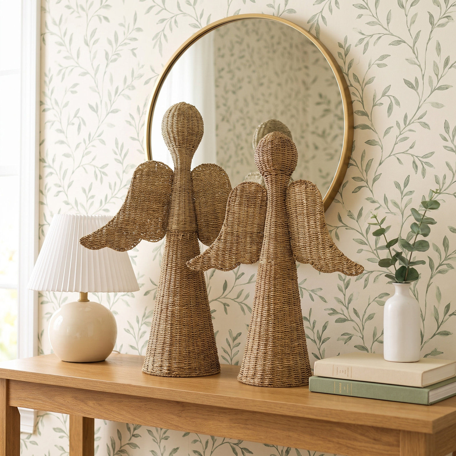 2-Piece Seagrass Angel Sculpture
