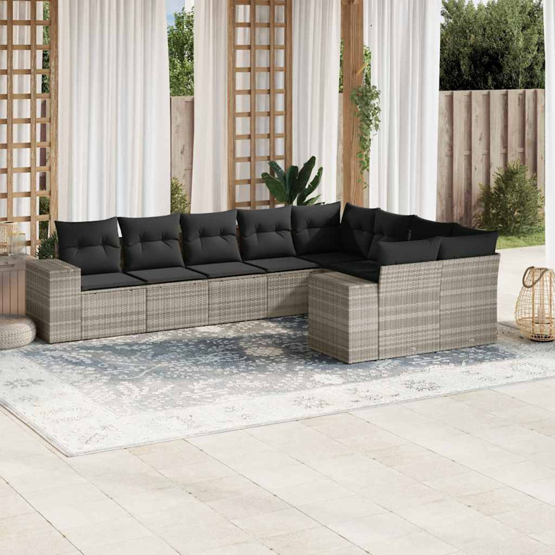  Ensemble de canapé de jardin en rotin PE gris clair, acier thermolaqué, polyester