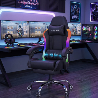 Gaming Chair with LED Lights Footrest Heavy Duty Massage Computer Desk Chair for Adults Ergonomic Adjustable Height Reclining PC Home Office Chairs