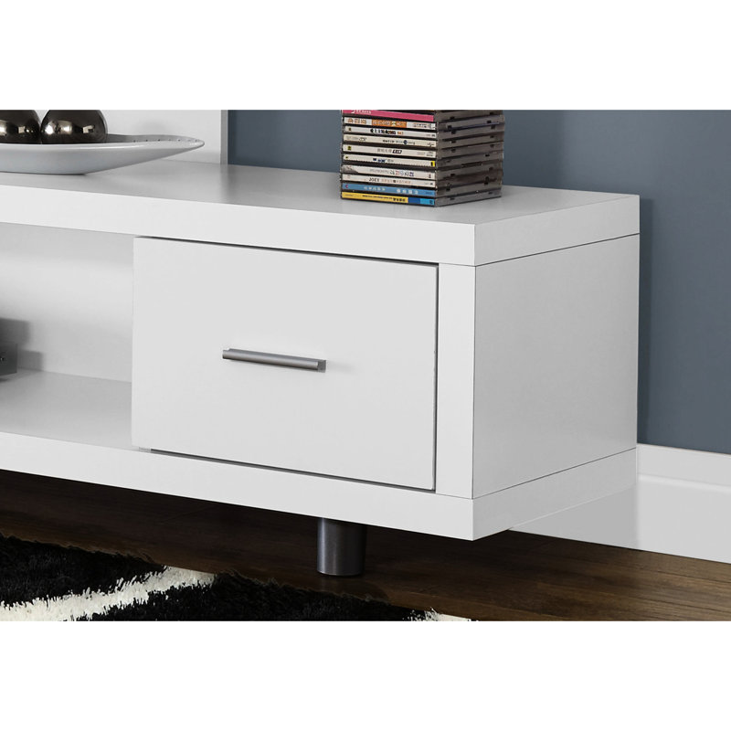 Chambre à coucher avec meuble télé 60 pouces, meuble multimédia contemporain en stratifié blanc avec armoire de rangement moderne