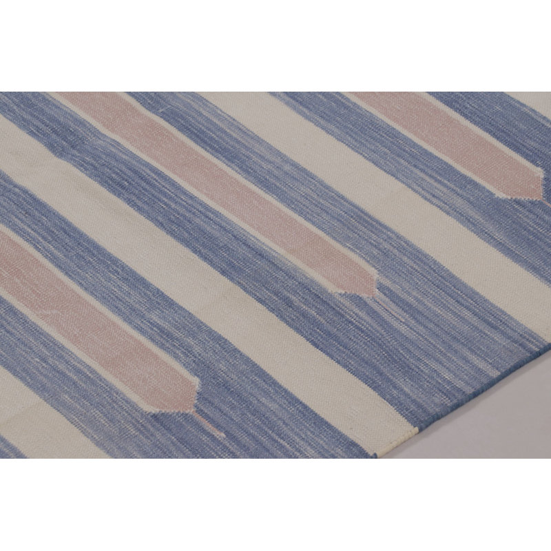 Rug & Kilim’S Contemporary Dhurrie Rug In Blue And Cream With Stripes