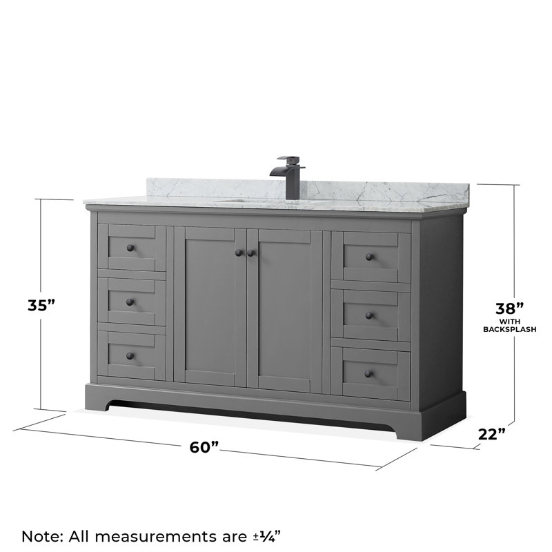 Ensemble de meuble-lavabo simple 60 po avec miroir Avery, Gris foncé, Noir mat