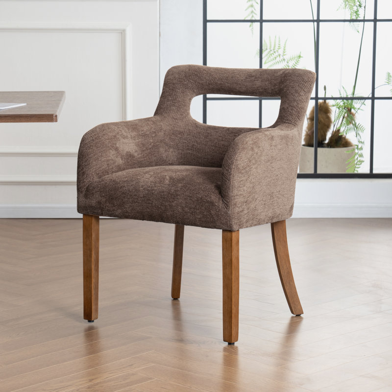 Upholstered Dining Accent Chair With Armrest, Brown