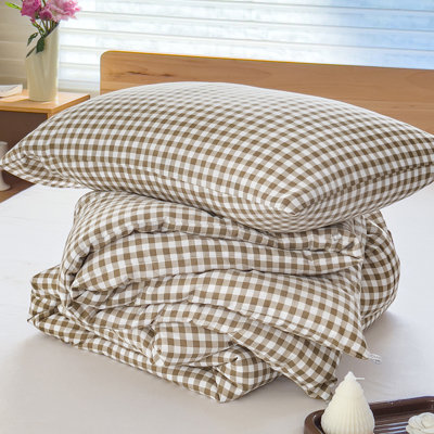 Ensemble d'édredon en microfibre prélavée Gingham