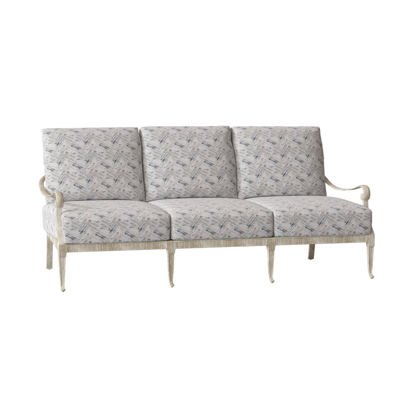 Wiltshire 75'' Wide Aluminum Patio Sofa with Cushions, Weathered White, Canvas Spa Sunbrella® Canvas