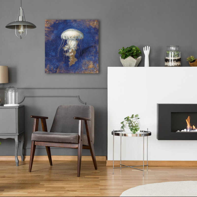 «Treasures From The Sea Indigo 6» par Danhui Nai, art mural en verre acrylique, H 24 po x l 24 po x P 0,2 po