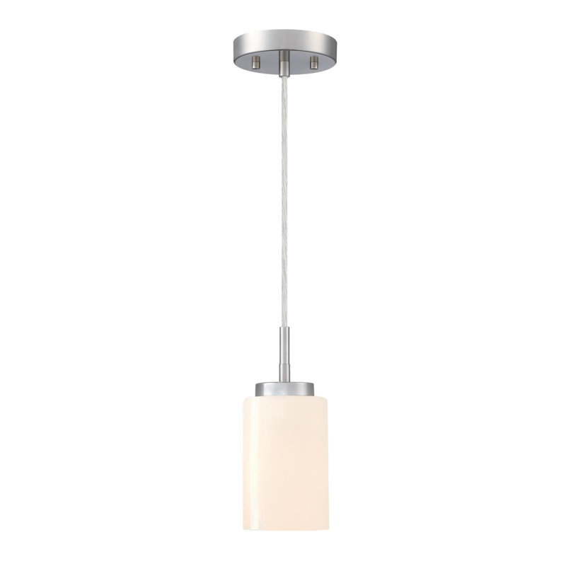 Mini-luminaire suspendu d'intérieur à une lumière, verre opale blanc, Nickel brossé