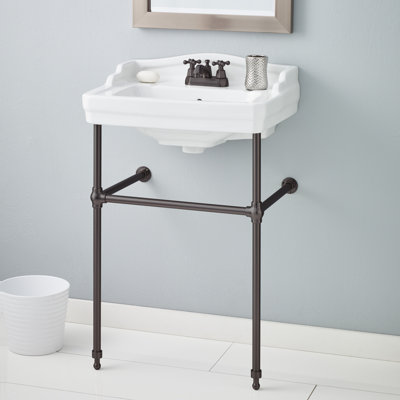 Cheviot Products Essex White Vitreous China Console Bathroom Sink with Brass Legs