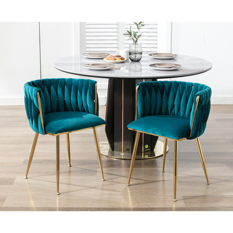 Uresti 17.75'' H Tufted Upholstered Metal Armchair, Teal Green Velvet, Gold