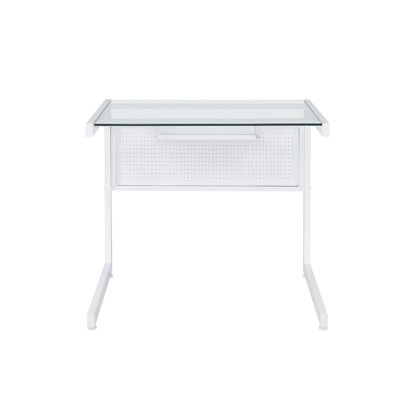 Bureau 33 po en acier inoxydable et verre transparent et blanc