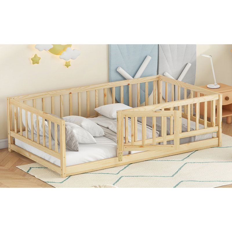 Lit simple pour lit de style avec 7 lattes en contreplaqué, clôture et porte, bois de pin, facile à assembler, capacité de 250 lb, pin amovible de haute qualité en chêne naturel, clôture de 21,5 po, poids