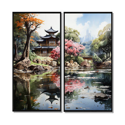 Jardin zen Diemer China Art - ensemble de 2 grandes décorations murales en porcelaine