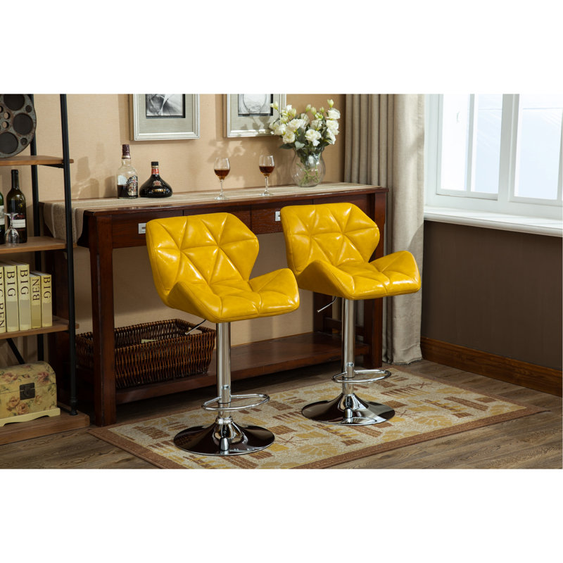 Tabourets de bar jaunes à hauteur réglable, 2 pièces, contemporain - relevage hydraulique et siège en cuir synthétique avec repose-pieds de 2 et pour un confort optimal