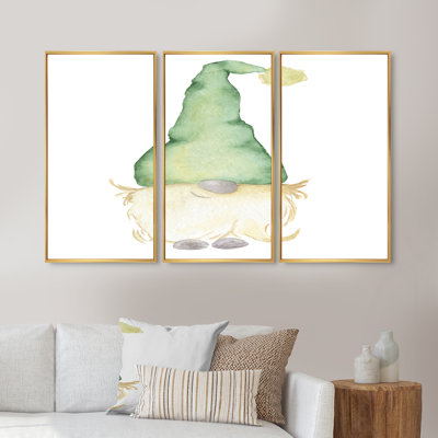 " Cute Christmas Gnome In Green Hat " 3 - Pieces