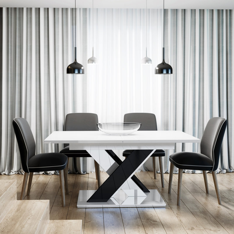 Bronx Extendable Dining Table, White Gloss/Black Gloss