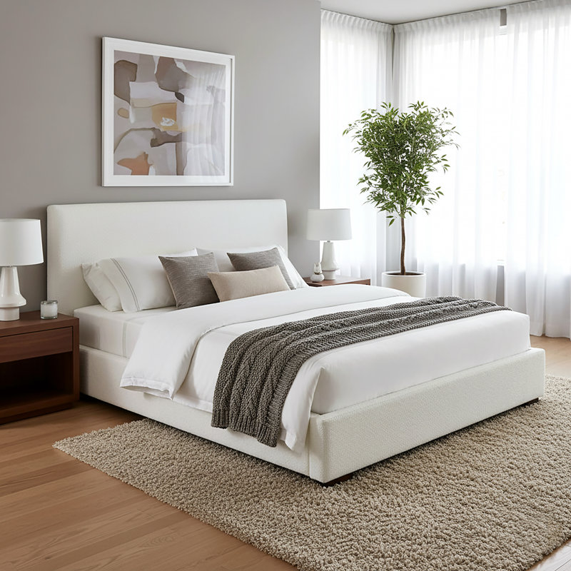 Bedwyr White Boucle Queen Bed, King