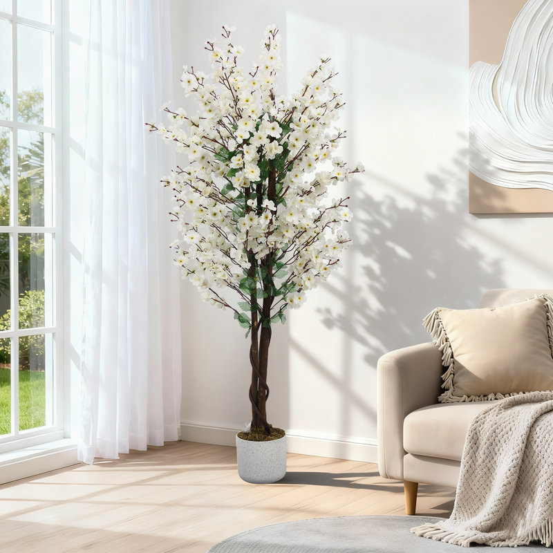 Arbre artificiel Wintersweet avec fleurs blanches, arbre artificiel en pot pour décoration intérieure / extérieure de fête de mariage, 59,06 pouces / 47,24 pouces / 35,43 pouces