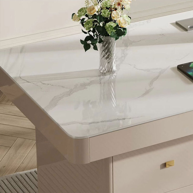 Bureau rectangulaire blanc massif en bois manufacturé avec 6 tiroirs, H 29,6 po x l 55,2 po x P 27,6 po