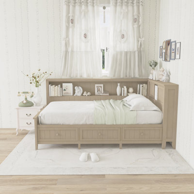 Wood Daybed With Storage Shelves ,3 Drawers And 2 Sliding Doors