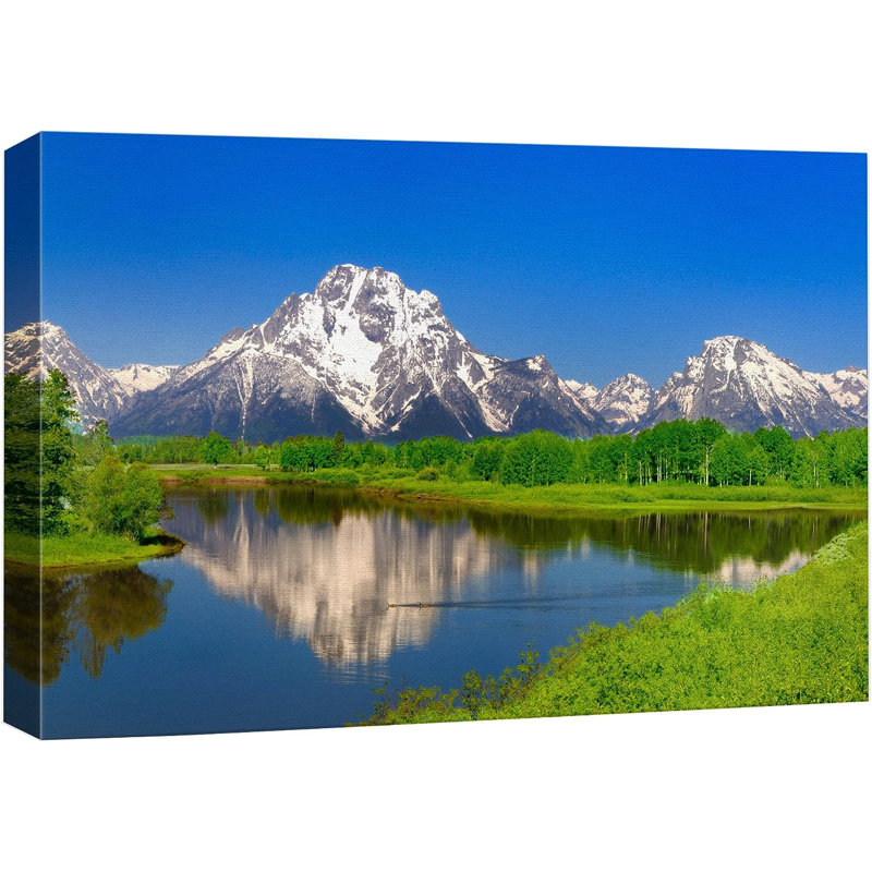 «Nature Landscape Mountain Landscape with Green Forest Reflection Nature Wilderness», reproduction sur toile tendue