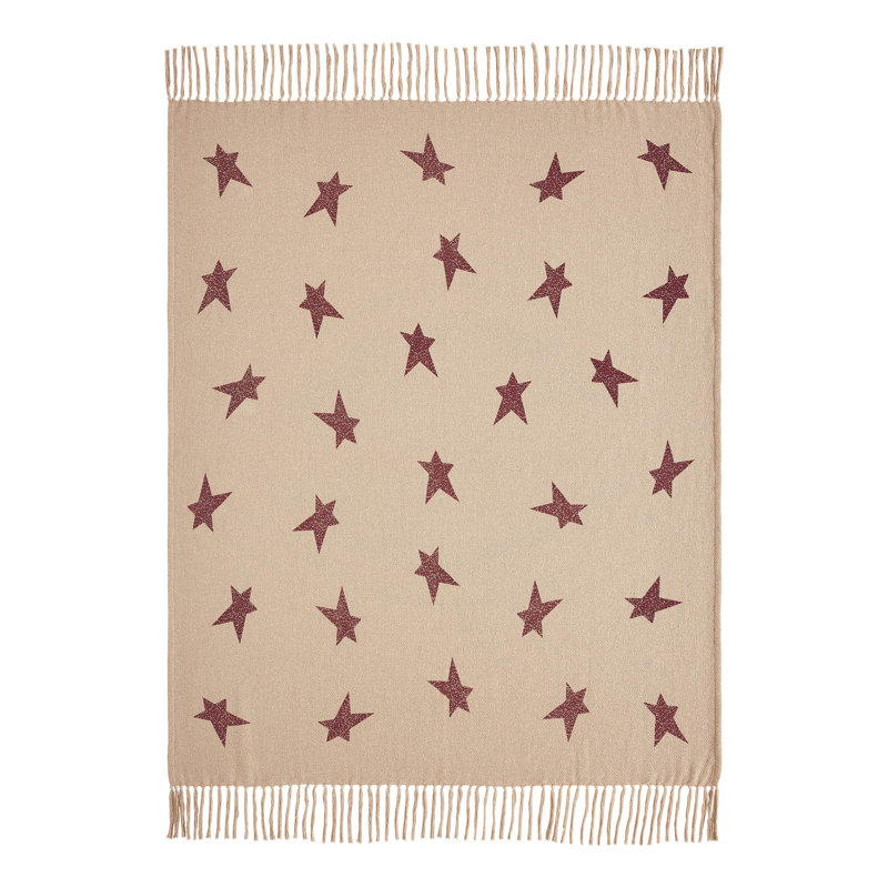 Tan and Burgundy Star Pattern Cotton Throw Blanket