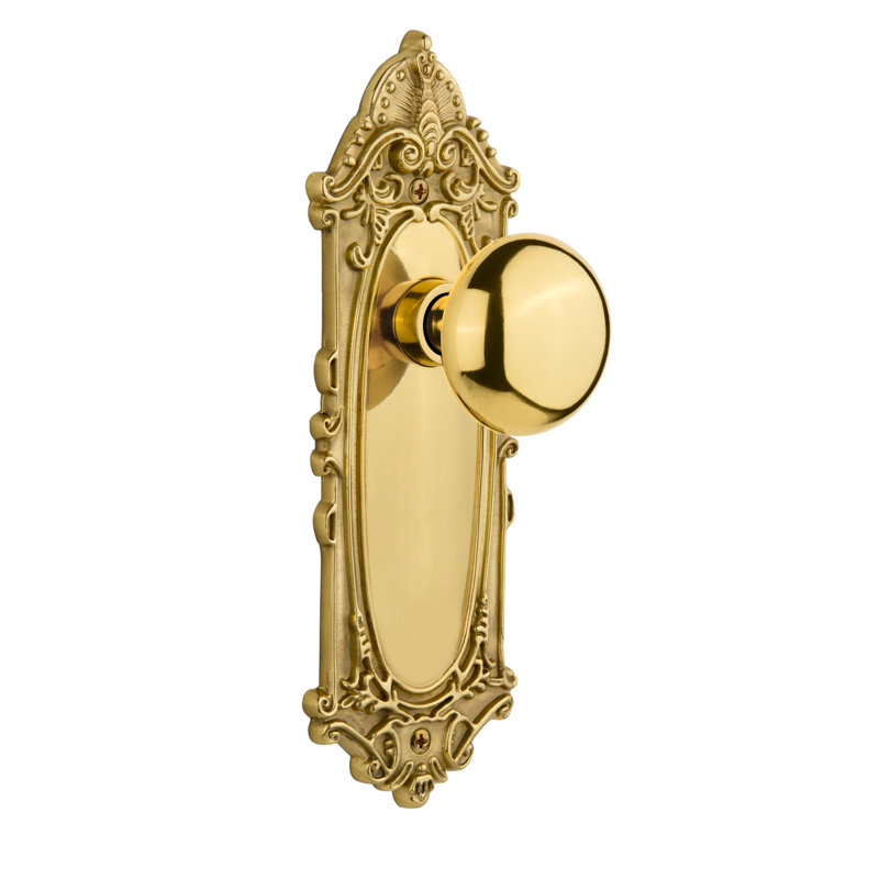 Victorian Plate with New York Door Knob, Unlacquered Brass, 2-3/4"