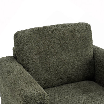 Fauteuil d'appoint rembourré avec accoudoirs en bois massif, fauteuil club carré en tissu bouclé avec coussin épais, chaise d'appoint moderne avec piètement luge pour salon et chambre