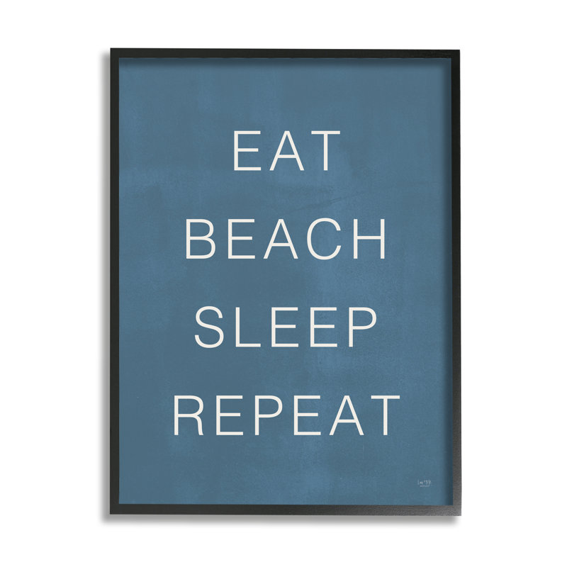 Eat Sleep Beach Répétition, H 16 po x l 16 po x P 1,5 po, Cadre noir